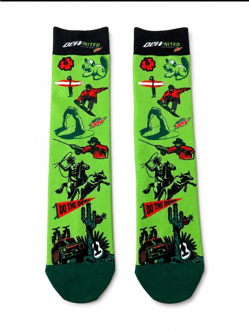 Mt. Dew Dew United Men's Green Graphic Crew Socks playful adventure inspired NEW